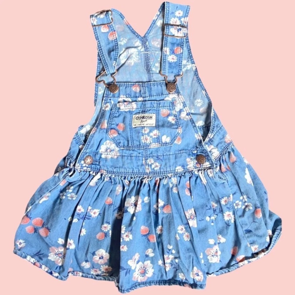OshKosh B'gosh Toddler Girls' Berries Floral Denim Overall Dress Pink Blue 12M